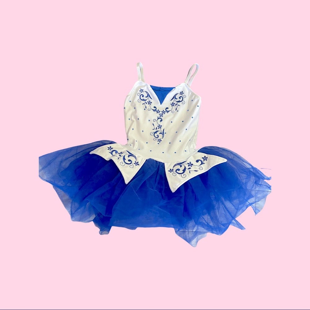 Revolution dancewear ballet costume white and royal blue